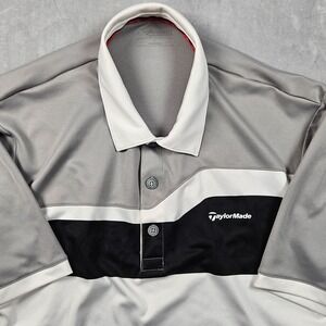 Taylormade Polo Shirt Mens Large White Striped Lightweight Breathable Golf Logo